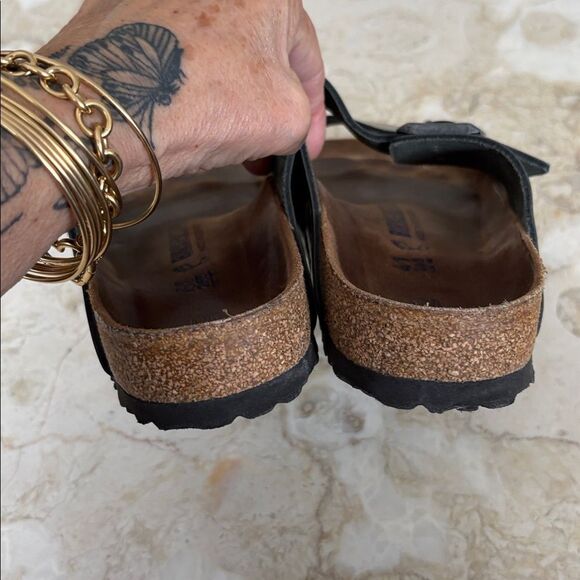 Birkenstock Arizona Leather Metallic Anthracite Soft-Footbed Sandals - Picture 10 of 14